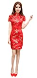 (FUPUSUN) チャイナドレス 赤 コスチューム セクシー 衣装 コスプレ レディース シルク (ショートM)